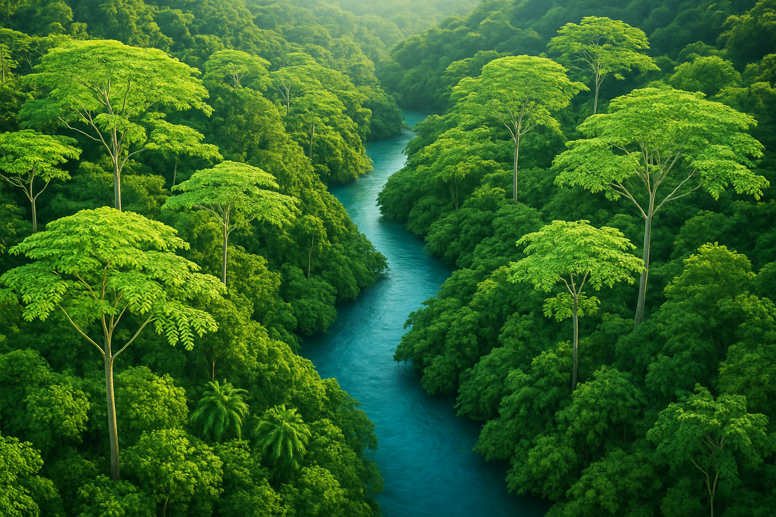 sky view of beautiful jungle with moringa trees near water